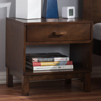 Baxton Studio HNS01-Walnut Brown-NS Deirdre Modern and Contemporary Brown Wood 1-Drawer Nightstand